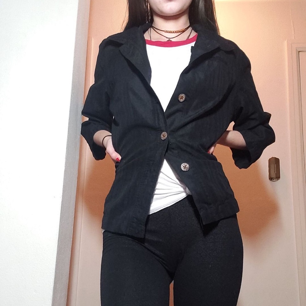 Black button up with cute wooden buttons